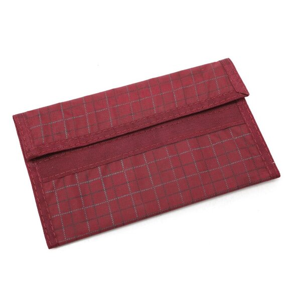 Vintage Plaid Nylon Wallet Red Burgundy Checks Zipper Velcro Closure - Picture 5 of 8